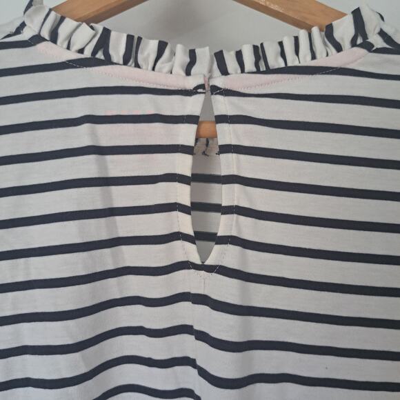 Boden Broderie Ruffle Detail Top White/Navy Stripe Women's Plus 20/22 - Picture 3 of 8